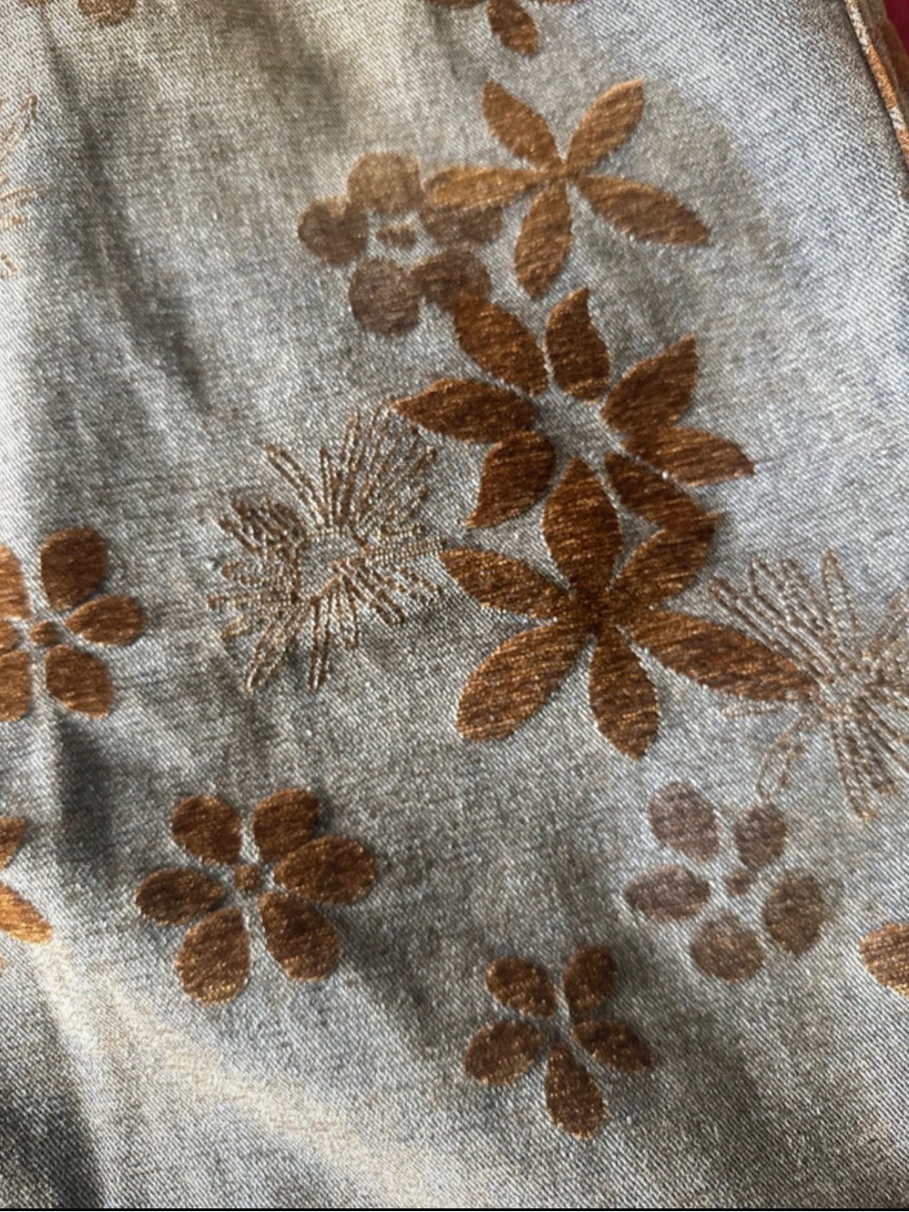 Source Unknown Gray Denim Wide-Leg Pants with Brown Floral Print - Picture 2 of 5